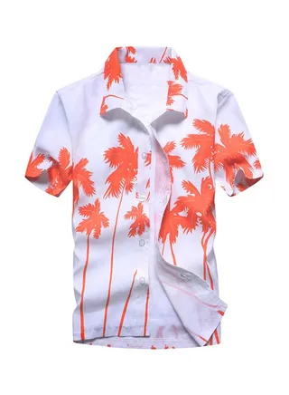 Tree Printed Short Sleeves Shirt White/Orange 
