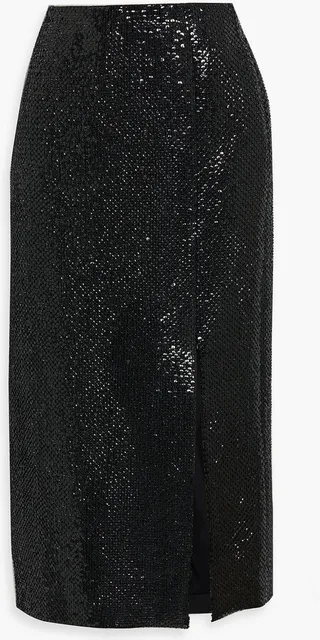Embellished wool and silk-blend midi skirt