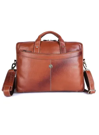 Laptop Bag for Men - Leather Messenger Bag for Office - Fits up to 16 Inch Laptop -Tan Shoulder Bag with Multiple Compartments - Executive Leather Bag for Work and Travel 