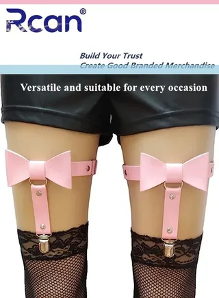 2 Pack Leather Garter Non-slip Adjustable Fashion Leg Accessories Bow Metal Hollow Leg Rings for Girls and Women 