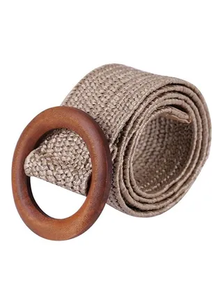 Round Buckle Woven Belt Khaki 