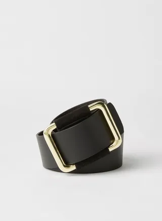 Square Buckle Leather Belt Black 