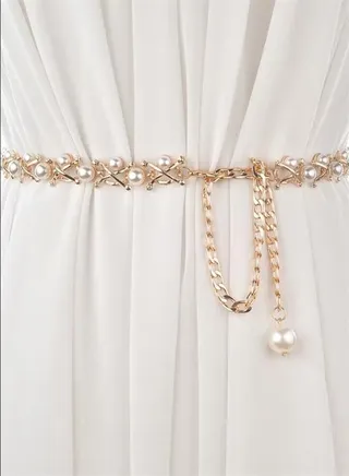 Chain Tassel Decorative Belt Gold/White 