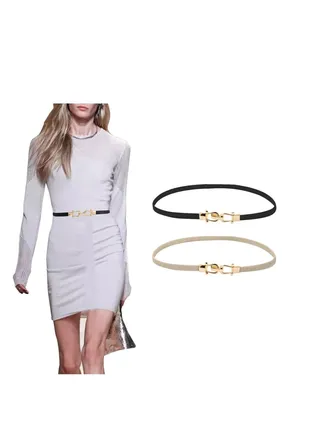 Belts for Women, Stretchy Skinny Waist Belt, Fashion Stretchy Waistband with Buckle Elastic Belt for Dresses Coat Jeans, 2 Pcs, Black and White 