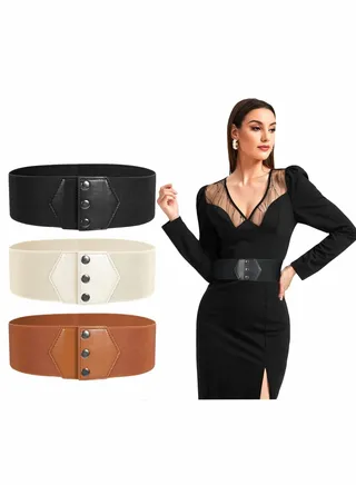 3 Pack Women Wide Elastic Waist Belt Vintage Stretchy Waistband for Ladies Dresses 