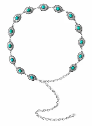Concho Turquoise Chain Belt, Adjustable Western Metal Waist Chain Belt, Cute Women's Western Country Belt for Jeans or Dresses 
