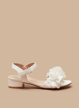 Girl's Embellished Strappy Sandals With Hook And Loop Closure Ramadan Collection 