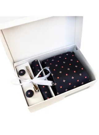 6 PCS Men's Premium Tie Gift Box Tie Pocket Square Fashionable Stylish Tie Clip Cufflinks Set 