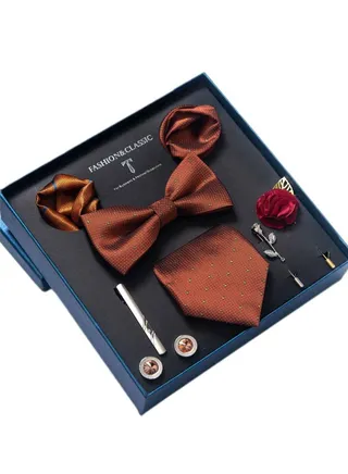 8pcs tie set bow tie men's accessories brooch brooch cufflinks formal suit accessories set 