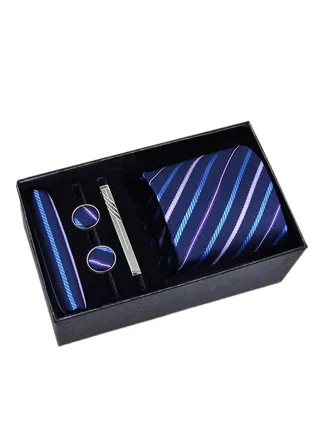 5 Pcs Men's Tie Square Scarf Cufflinks Tie Clip Business Men's Trendy Suit 