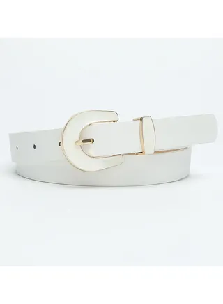 Belt New Design Alloy with Resin Pin Buckle PU Leather Belt Elegant Solid Color Women's Decoration Belt 