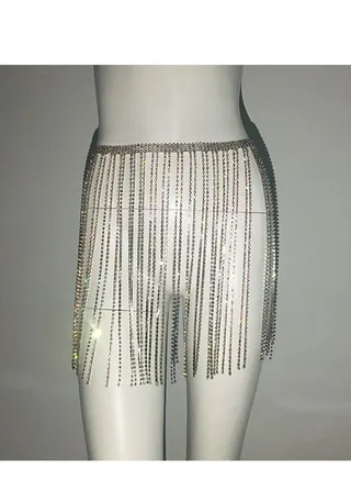 Tassel waist chain skirt European and American women's clothing cross-border hot rhinestone pattern 