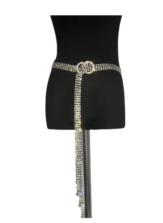Full rhinestone waist chain diamond tassel belt fashion versatile double ring belt 