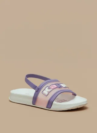 Girls Logo Detail Slip On Slide Slippers with Elastic Strap 