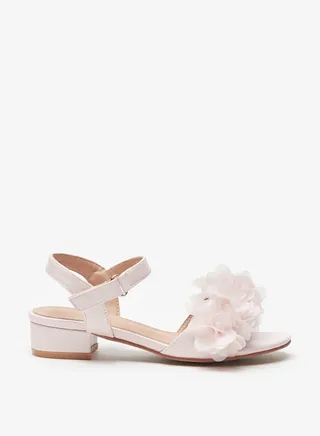 Girl's Embellished Strappy Sandals With Hook And Loop Closure Ramadan Collection 