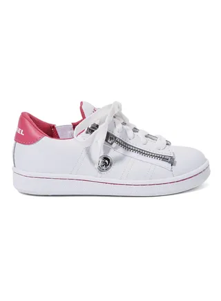 Kids Zip Detail Sneakers White/Pink 