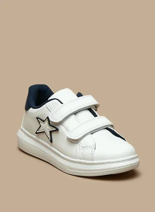 Textured Casual Sneakers with Hook and Loop Closure 