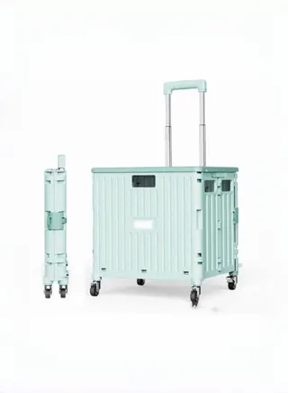 Marketero Collapsible Shopping Box Trolley on Wheels 4 Wheels 360°Rotate Folding Teacher Trolley Cart with Wheels Heavy Duty 30kg Capacity & Telescopic Handle for Camping Shopping Grey 