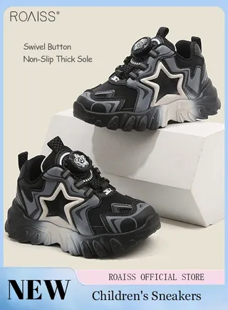 Fashionable Gradient Thick-Soled Sneakers For Children'S Outdoor Activities Rotating Buttons Non-Slip Soft-Soled Baby Shoes 