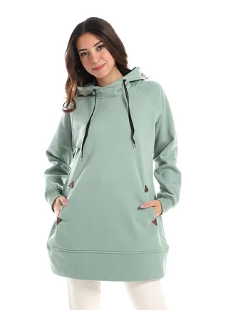 Woman Hoodie With Pocket And Triangle Leather In Side 