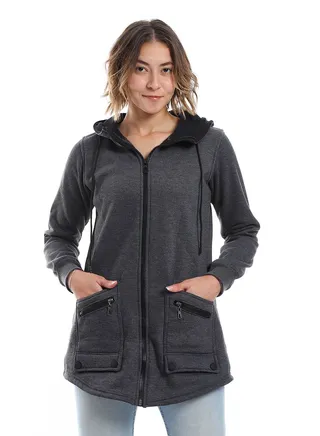 Women Hoodie With Front Zipper And Pockets 