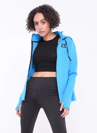 B8257 Hooded Zip Front Sweat Shirt Blue 