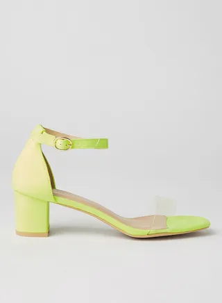 Ankle Strap Mid Heeled Sandals Neon Yellow 