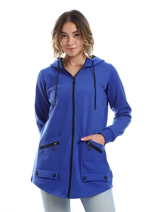 Women Hoodie With Front Zipper And Pockets 