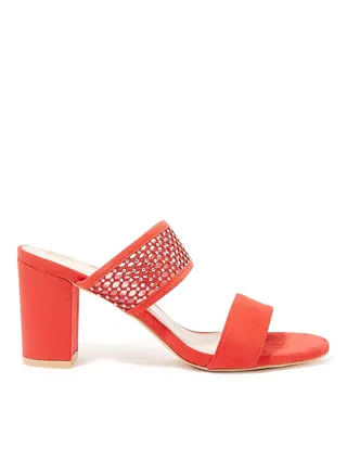 Embellished Mesh Faux Suede Sandals Red 