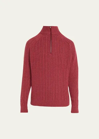 Men's Herringbone Knit Quarter-Zip Pullover