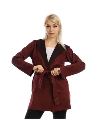 Casual Long Chamois  Sweat Shirt With Hood Burgundy 