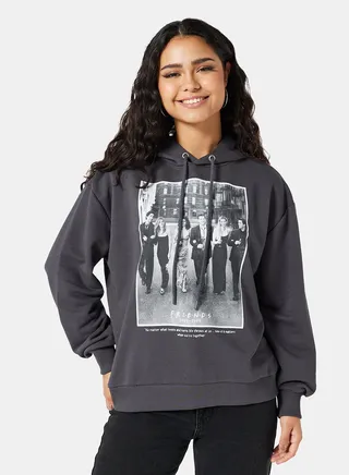 Oversized FRIENDS Printed Hoodie Grey 