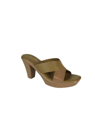 Michelle Morgan Ladies Cone Heel Square Toe Sandals 214RJ518 Khaki 