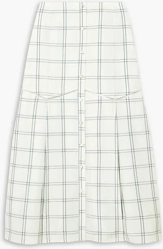 Tamala pleated checked linen and silk-blend midi skirt