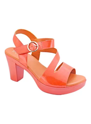 Buckle Detailed Heeled Sandals Orange 
