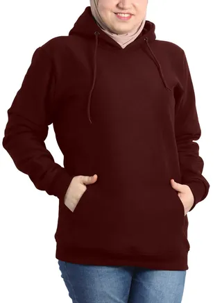 Long Hoodie Melton Cotton For Women - Burgundy 