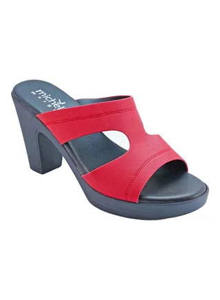 Stylish Slip On Heeled Sandals Red 