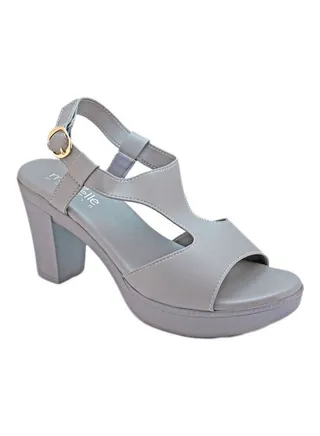 Buckle Detailed Heeled Sandals Grey 