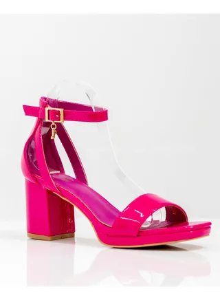 Neeta one band patent sandal heel fuchsia 