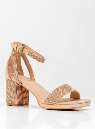 Mukta one band diamante sandal heel rose gold 