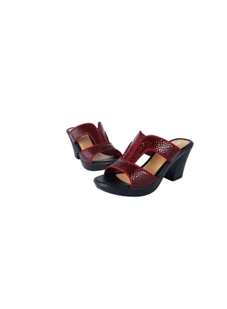 Michelle Morgan Ladies Snake Print Block Heel Sandals Bordo 36 