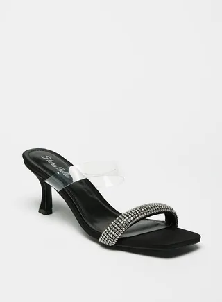 Embellished Slip On Sandals with Kitten Heels 