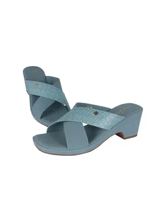 Michelle Morgan Ladies Cross Strap Block Heel Sandal Light Blue 36 