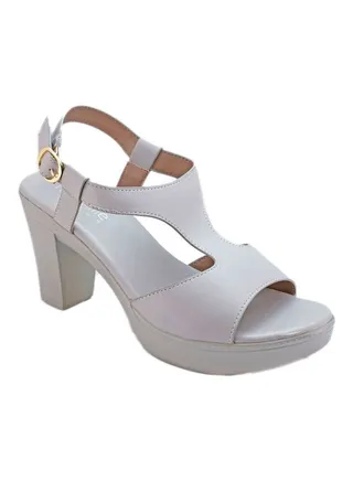 Buckle Detailed Heeled Sandals White 