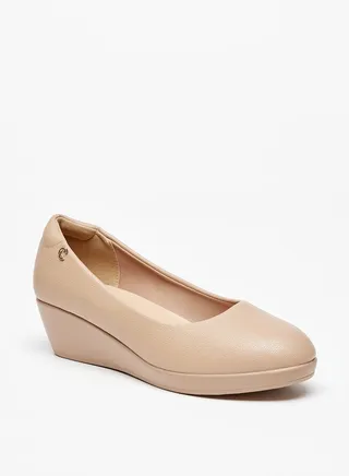 Women's Textured Slip-On Ballerina Shoes with Wedge Heels 