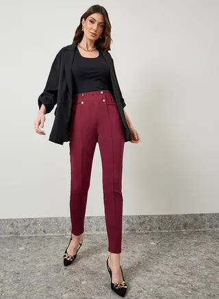 Button & Pocket Detail Ankle Length Treggings 