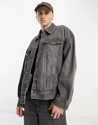 Weekday Lincoln oversized denim trucker jacket in washed black
