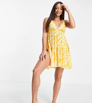ASOS DESIGN tall cross back tiered beach mini dress in orange zebra print