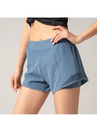 2 in 1 Quick Dry Yoga Short Pants Blue 