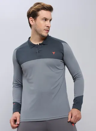 Colorblock Panelled Polo with Long Sleeves 